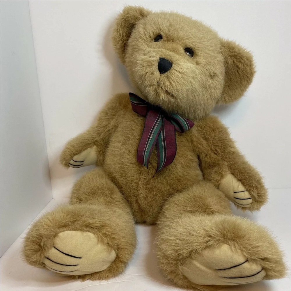 Vintage 1998 Wishpets Teddy Bear Theodore Tan Plush Stuffed Bear Plaid Bow 20”